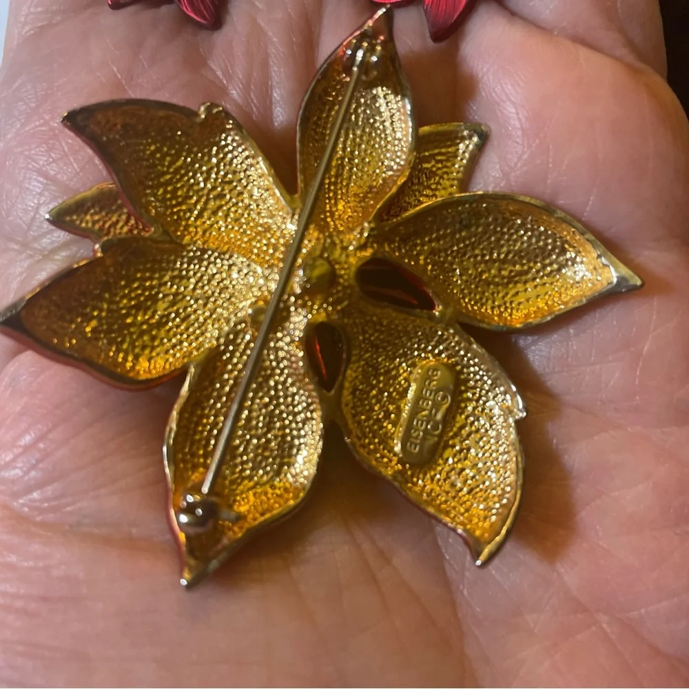 Eisenberg Poinsettia Ice Brooch Pin & Matching CLIP earrings signed